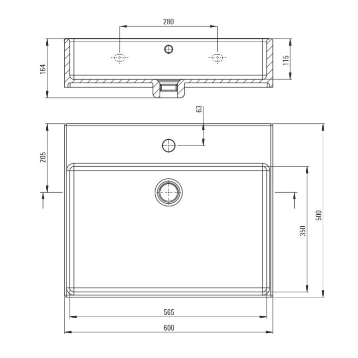 Umywalka ceramiczna nablatowa/ścienna z miejscem na baterię 50x50cm , Deante Temisto, biała