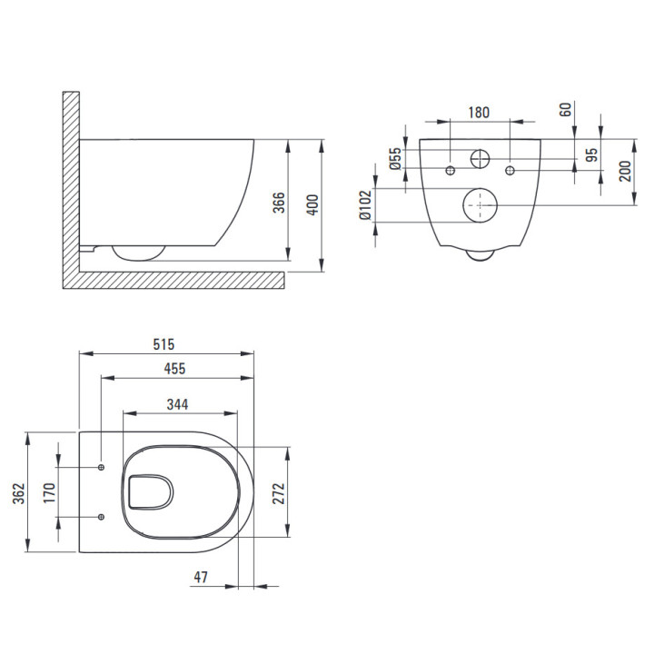 Miska Wc z deską bezkołnierzową, Deante Peonia, biała
