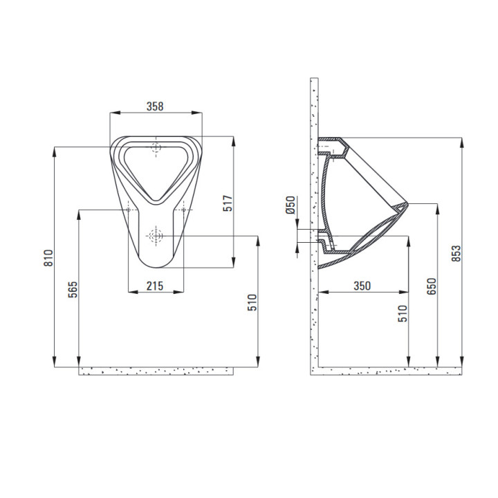 Pisuar wiszący- podłączenie wody od tyłu, Deante Peonia, biały