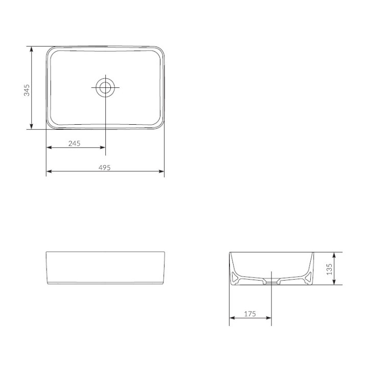 Umywalka nablatowa prostokątna 50x34,5cm , Cersanit Crea, biała