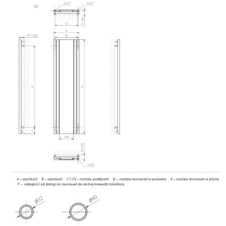 Grzejnik Terma Rolo Hanger 180x59 cm - kolor RAL i kolory specjalne