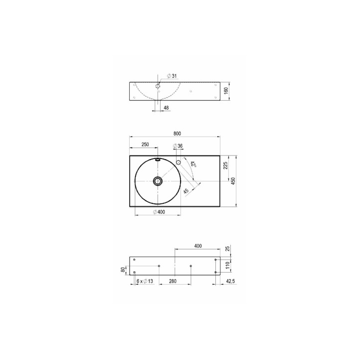 Umywalka Alape WT.MC800H.L z blatem 800x450 mm- sanitbuy.pl