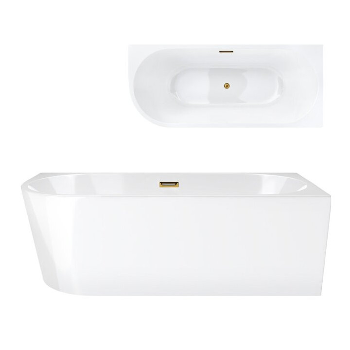 Wanna narożna do montażu przyściennego Corsan INTERO prawa 160 cm z wykończeniem złotym - biała