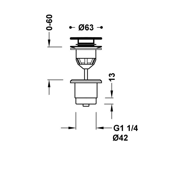 Odpływ umywalkowy Tres, click-clack, 63mm, 24-K złoto matowe