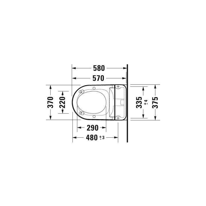 Miska toaletowa wisząca Duravit ME by Starck Rimless, 57x37cm, dla deski SensoWash, bez rantu spłukującego, mocowanie Durafix, H