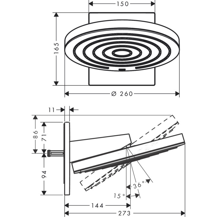 Deszczownica Hansgrohe Rainfinity 250 1jet, średnica 25cm, czarny mat