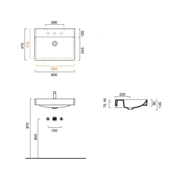 Umywalka wisząca lub meblowa Catalano New Green 80x47 cm, bez otworów na baterię, bez przelewu - biała 