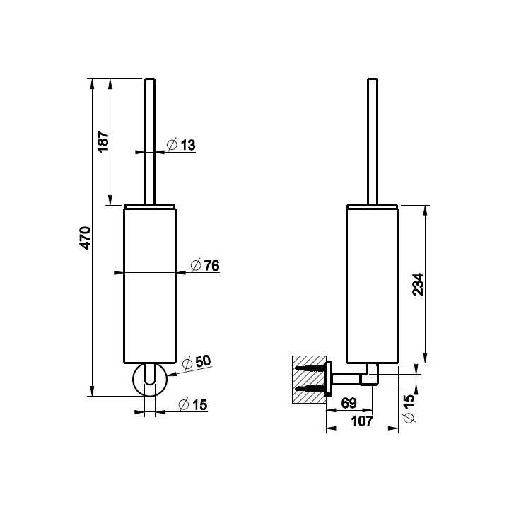 Szczotka wc Gessi Ingranaggio, ścienna, z czarną ceramiką - Black Metal Brushed PVD
