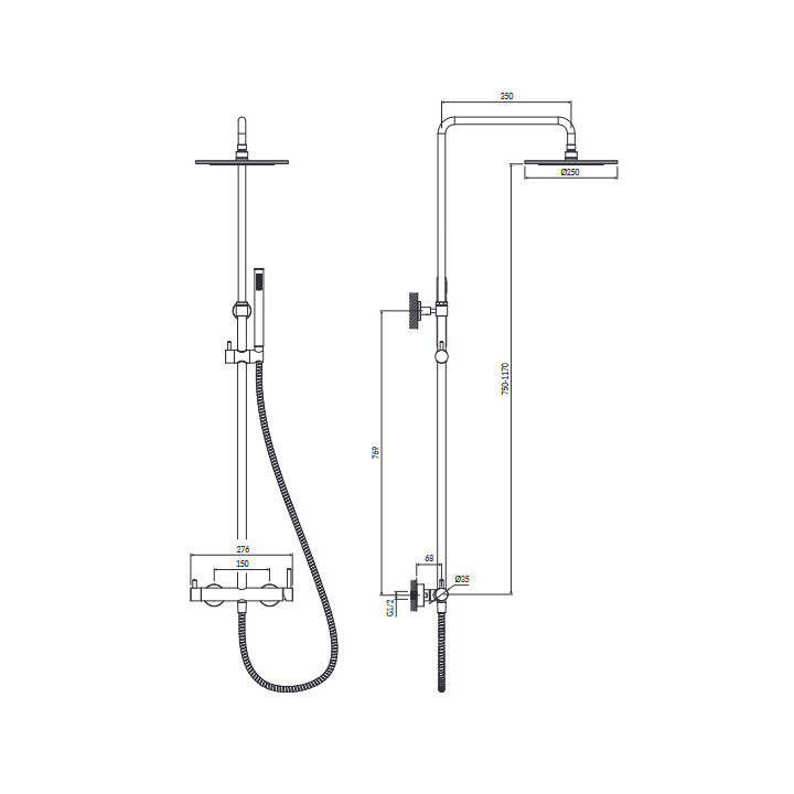 System prysznicowy natynkowy, Omnires Y- Miedź 