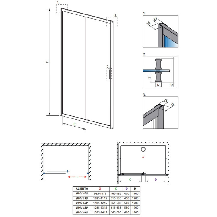Drzwi prysznicowe 120cm, Radaway Alienta DWJ, szkło przezroczyste, profil chrom