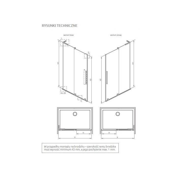 Drzwi prysznicowe Radaway Furo SL Brushed Copper DWJ 120cm, wersja lewa, szkło przejrzyste, profil miedź szczotkowana