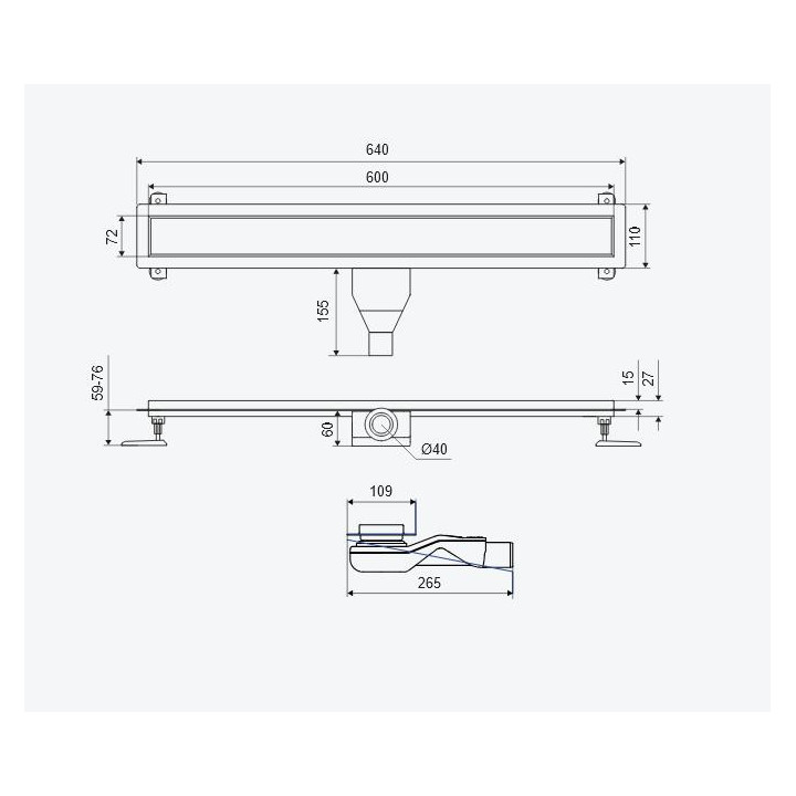 Odpływ liniowy Excellent Stilio, 600mm, ruszt dekoracyjny, stal nierdzewna polerowana