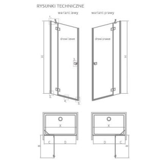 Drzwi kabiny prysznicowej Radaway Essenza 8 KDJ 90, lewe, 100x2000mm, szkło przejrzyste, profil złoto szczotkowane