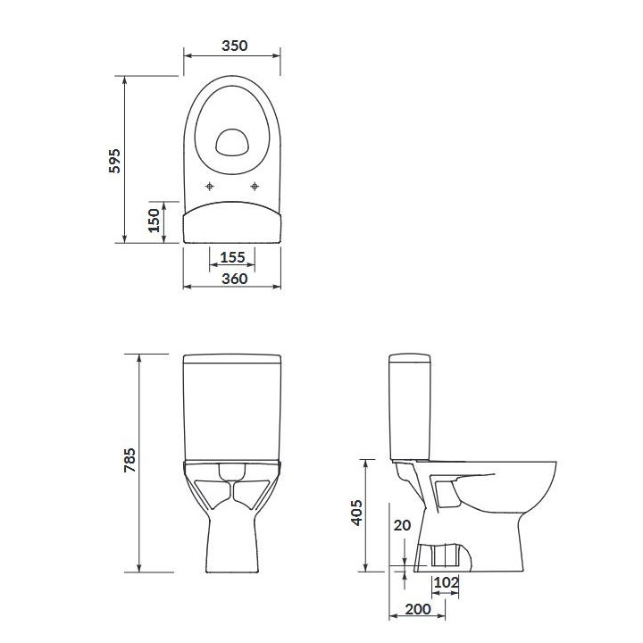 Kompakt WC Cersanit Parva CleanOn, 61x35cm, miska bezkołnierzowa, deska duroplastowa wolnoopadająca, odpływ poziomy, doprowadzen