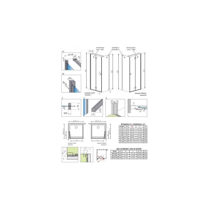 Drzwi prysznicowe Radaway Essenza New Black KDJ 80 cm, lewe, szkło przezroczyste z powłoką Easy Clean, profil czarny mat