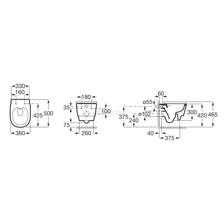 Miska wc podwieszana Roca Hebe 36x52 cm bezkołnierzowa - biała