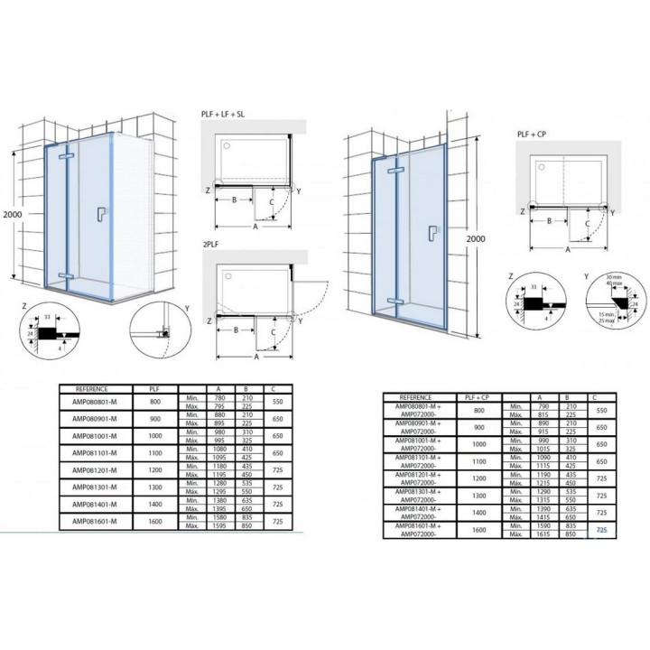 Drzwi składane Roca Capital do wnęki prysznicowej, powłoka MaxiClean, profile aluminiowe chromowane