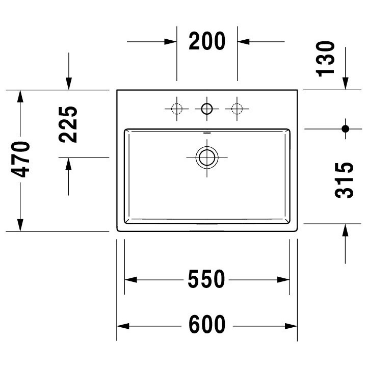 Umywalka stawiana na blat Duravit Vero biała, 59,5 x 46,5 cm, biała, otwór na baterię, szlifowana, tył glazurowany