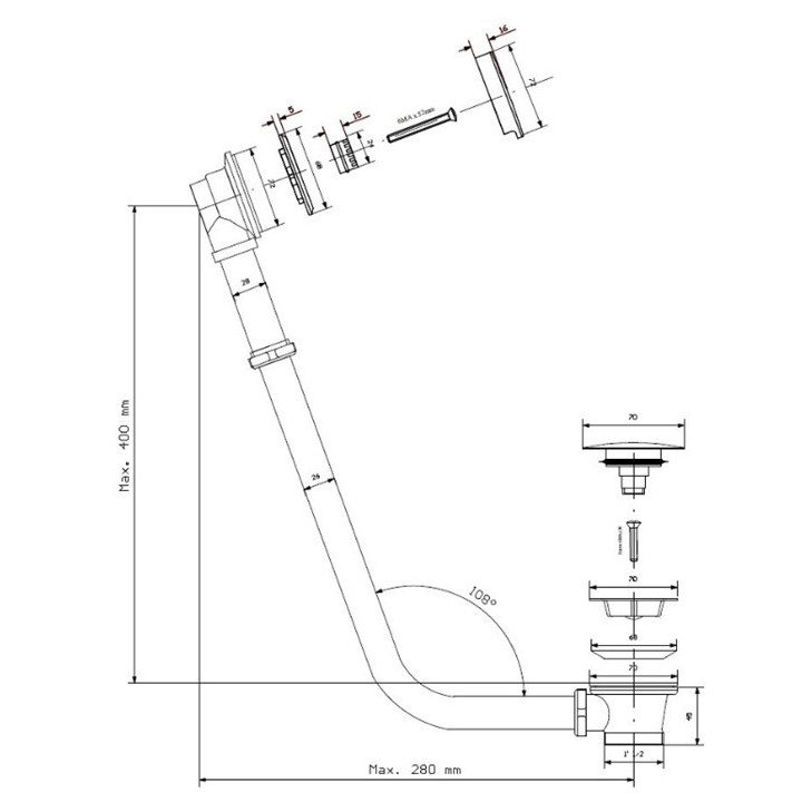 Syfon wannowy klik-klak Besco, z przelewem, czarny