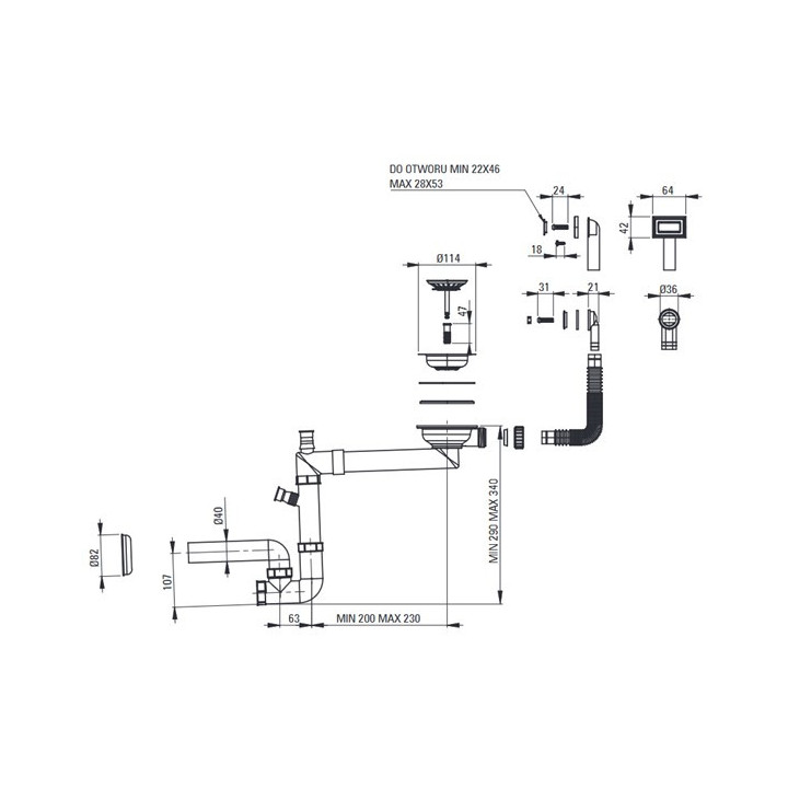 Syfon teleskopowy Deante Space Saver, biały
