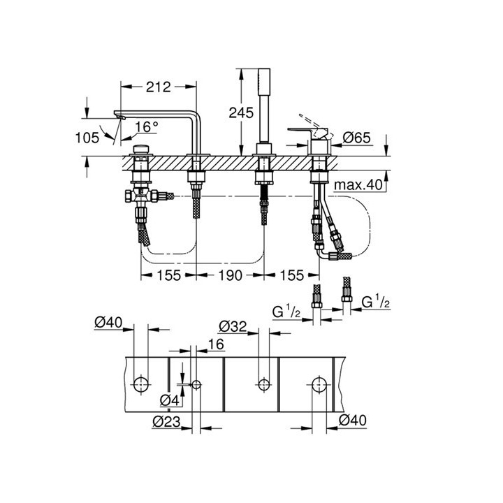 Bateria podtynkowa do trzech wyjść wody Grohe Lineare, jednouchwytowa, brushed hard graphite