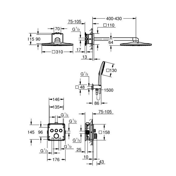 Podtynkowy zestaw prysznicowy Grohe Grohtherm Smartcontrol, termostatyczny, 2 wyjścia wody, chrom