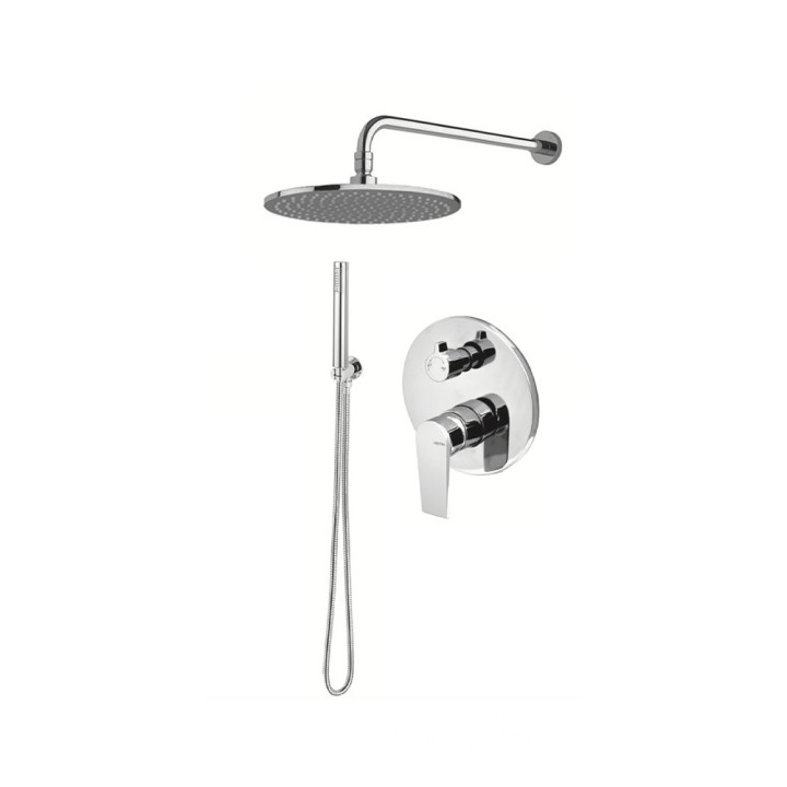 Zestaw natryskowy Vema Tiber Steel, podtynkowy, 2 wyjścia wody, deszczownica 25cm, stal nierdzewna inox