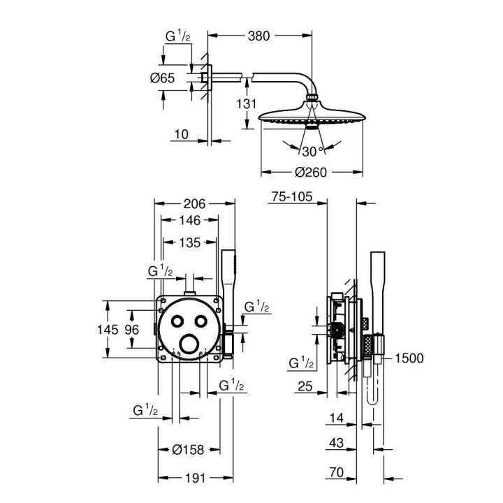 Zestaw prysznicowy Grohe Grohtherm SmartControl, podtynkowy, bateria termostatyczna, z słuchawką prysznicową, chrom