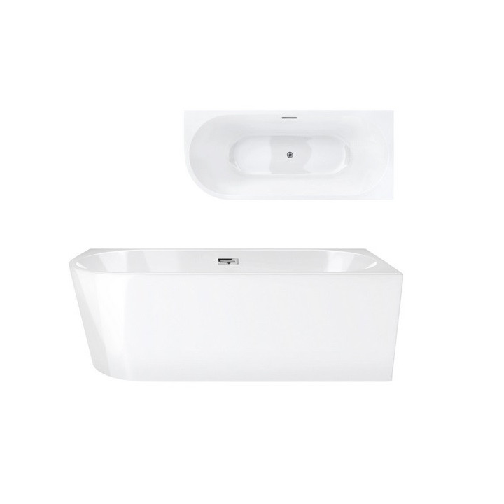 Wanna przyścienna wolnostojąca Corsan Mono 150cm z szeroką krawędzią i wykończeniem czarnym - biała