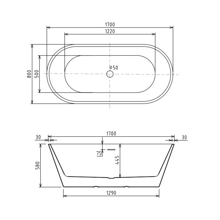PYTAJ O RABAT ! Wanna wolnostojąca owalna Besco Otylia 160x77cm Retro + nogi złote
