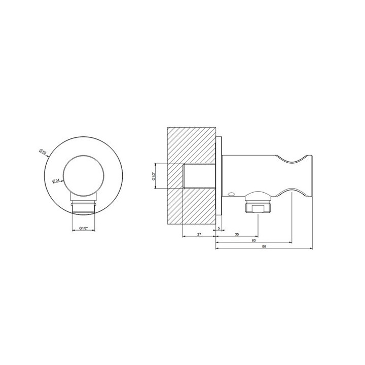 Przyłącze kątowe Gessi Anello, z uchwytem - Copper Brushed PVD