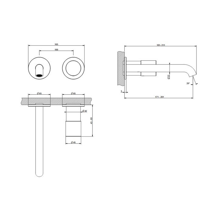 Bateria prysznicowa Gessi Habito termostatyczna 2-drożna element zewnętrzny - Finox Brushed Nickel
