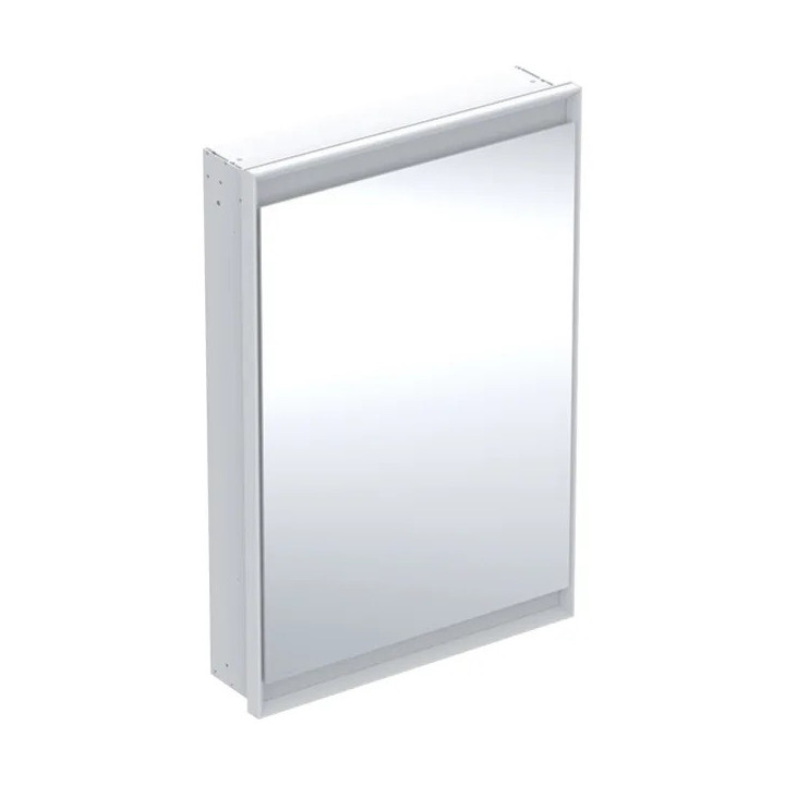 Szafka z lustrem Geberit One z ComfortLight i jednymi drzwiami, montaż natynkowy, wysokość 90 cm - kolor biały, powierzchnia alu
