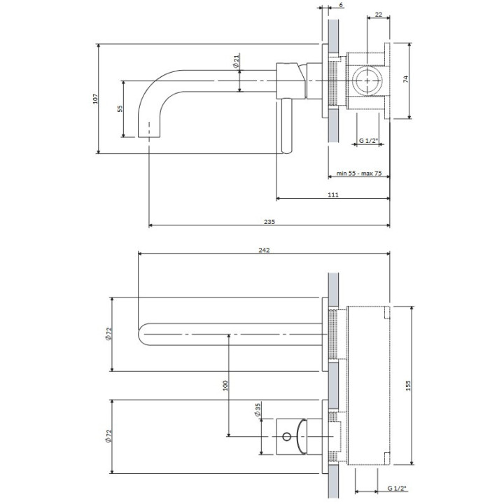 Bateria umywalkowa Omnires Y podtynkowa, element natynkowy,grafit