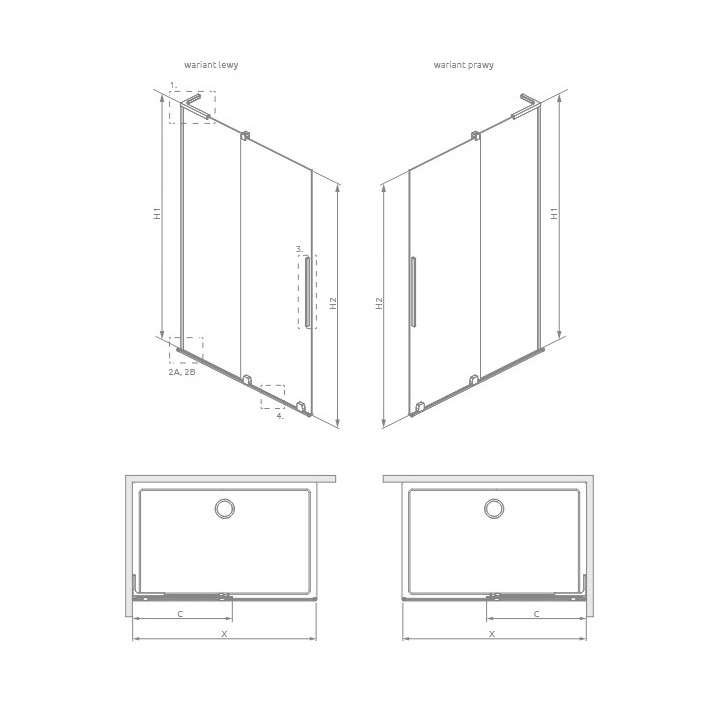 Kabina prysznicowa Radaway Furo-SL Walk-in 1200x2000mm, wersja prawa, profil czarny