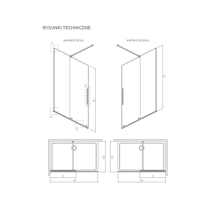 Kabina prysznicowa Radaway Furo-SL Brushed Gold Walk-in 1200x2000 mm, wersja prawa - szkło przejrzyste, profil złoty szczotkowan