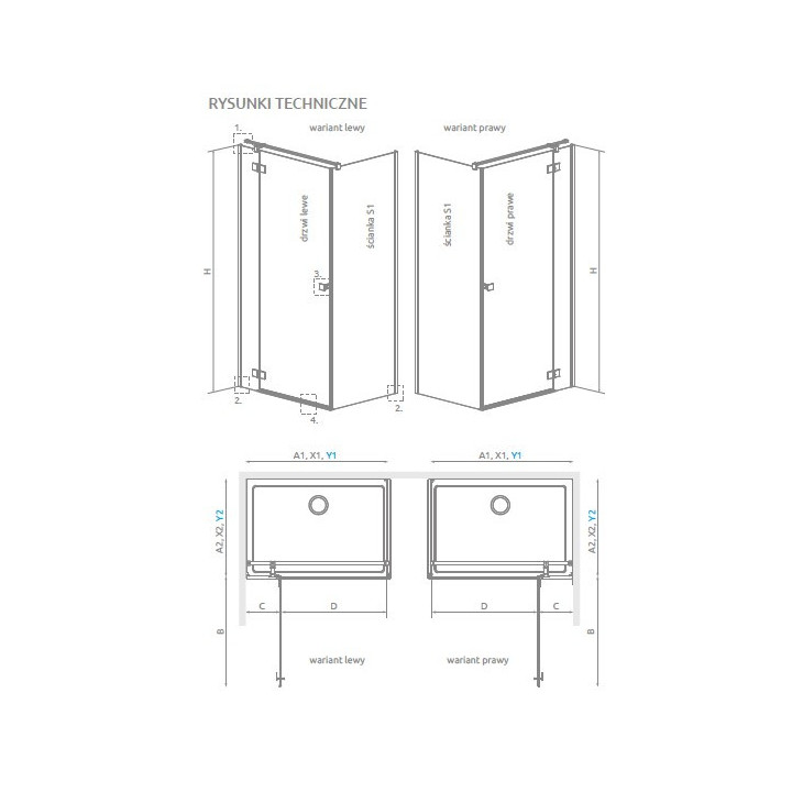 Ścianka boczna S1 70 Radaway Essenza New Black KDJ 66.7-68.2-200cm, profil czarny, szkło przejrzyste