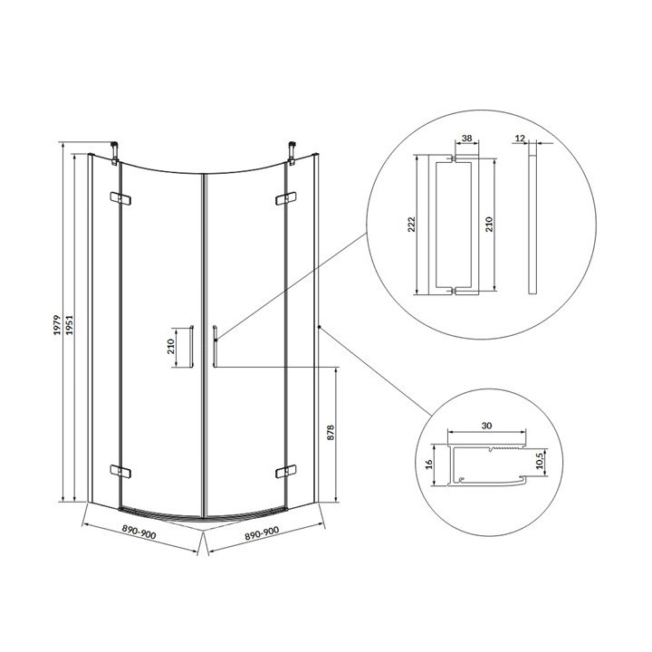 Drzwi na zawiasach kabiny prysznicowej 80x195cm, Cersanit Larga, prawe transparentne, profil chrom
