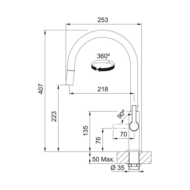 Bateria kuchenna z wyciąganą wylewką Franke Eos Neo pull-out spray - antracyt