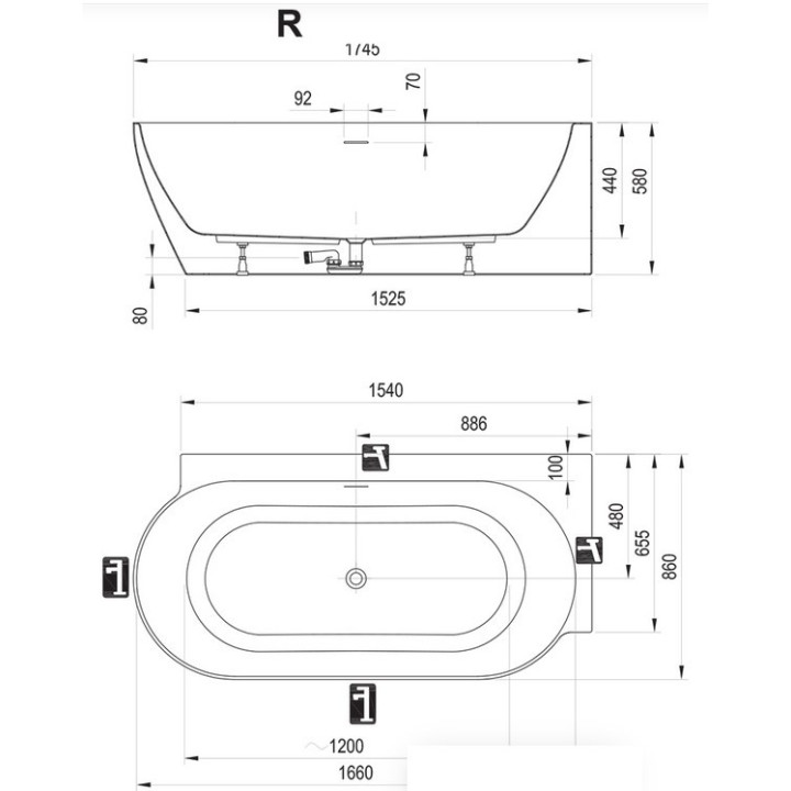 Wanna wolnostojąca Ravak Freedom Corner II Tec 175x86 cm, wariant lewy - Smoke Grey-biała, osłona odpływu biała