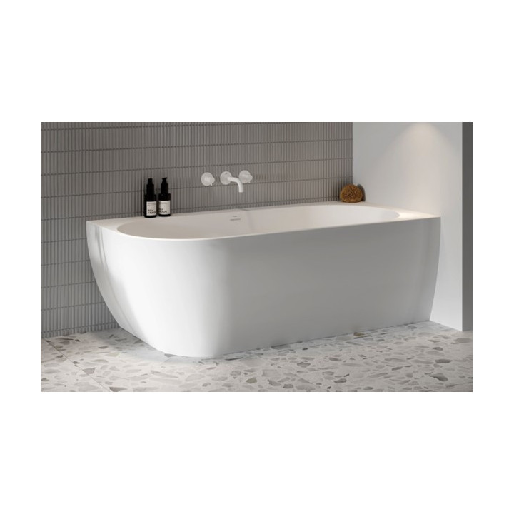 Wanna wolnostojąca Ravak Freedom Corner II Tec 175x86 cm, wariant prawy - Smoke Grey-biała, osłona odpływu biała