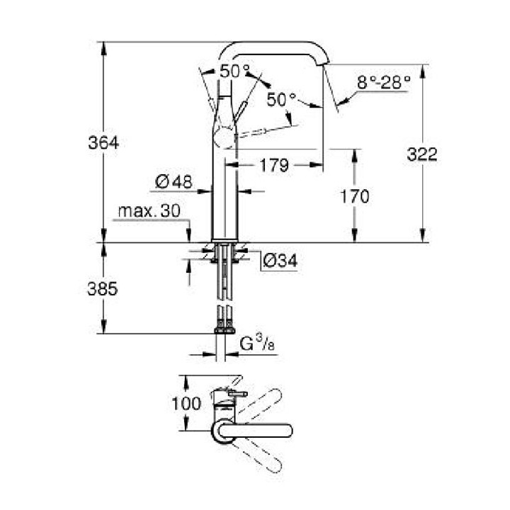 Bateria umywalkowa Grohe Essence stojąca, rozmiar M, jednootworowa - stal nierdzewna
