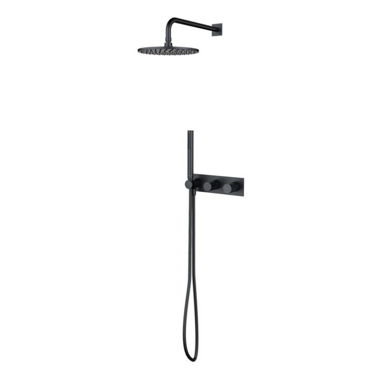 System prysznicowy Omnires Contour, podtynkowy, 2 wyjscia wody, deszczownica okrągła 250mm, słuchawka 1-funkcyjna, złoty szczotk