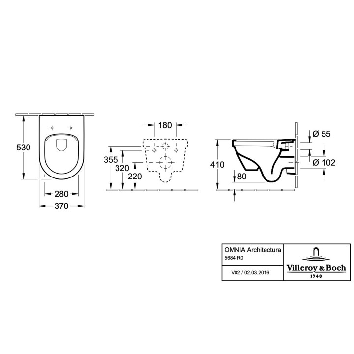 Miska ustępowa lejowa bez kołnierza wewnętrznego Villeroy & Boch Omnia Architectura Biały Alpin Ceramicpuls, 370 x 530 mm, wiszą