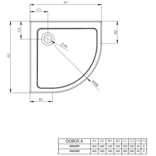 Brodzik akrylowy, półokrągły Radaway DOROS A 90x90, biały