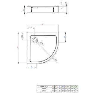 Brodzik akrylowy, półokrągły Radaway DOROS A Compact 90x90, biały