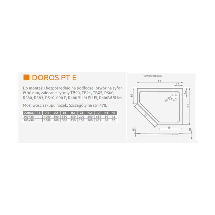 Brodzik pięciokątny lewy Radaway Doros PT E 100x80cm - stone kaszmirowy