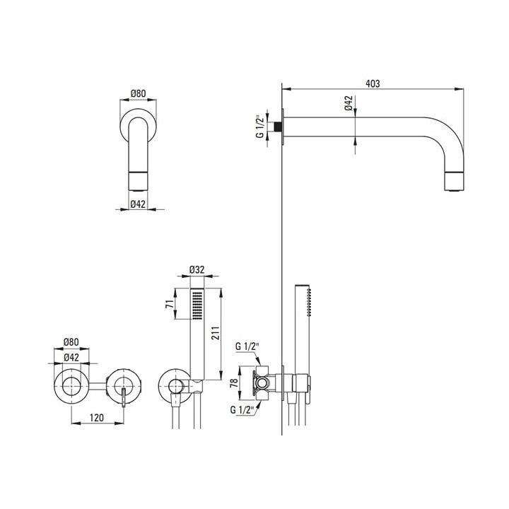 Bateria wannowa Deante Silia 4-otworowa podtynkowa - stal szczotkowana