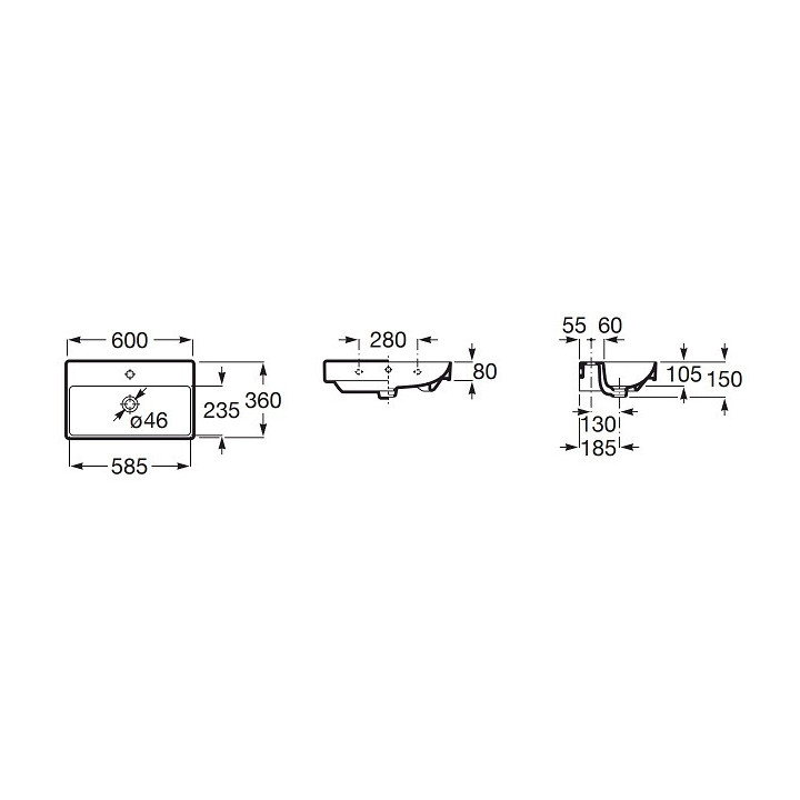 Umywalka ścienna podwójna Roca Ona, 120x46 cm, 2 otwory na baterie, przelew, biała