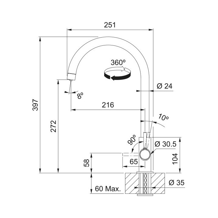 Bateria kuchenna Franke Lina XL , wysokość 350mm, obrotowa wylewka,  kamienny szary
